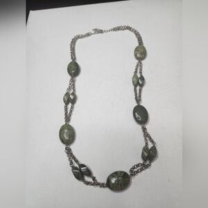 Vintage 925 Sterling Silver Jasper Beaded Necklace  25.5"